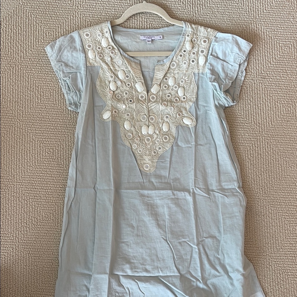 Calypso St. Barth Light Blue Mini Dress with Cream Embroidery - Picture 2 of 13